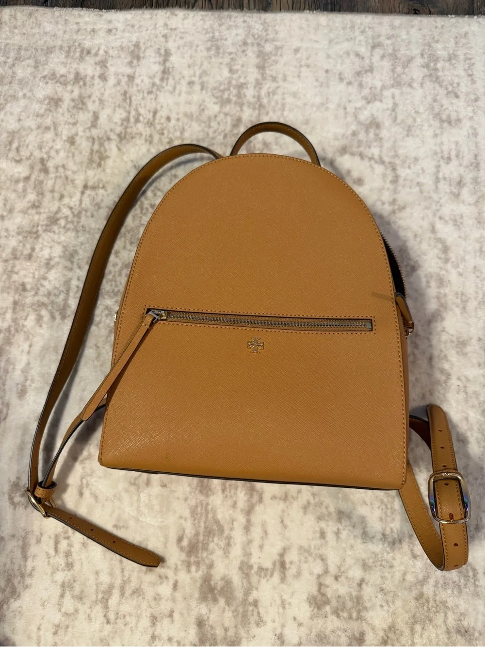 Tory Burch Caramel Leather Saffiano Mini Backpack